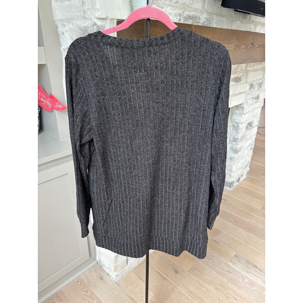 Grecerelle Women's Dark Gray Ribbed Lightweight Knit Outerwear Cardigan Size L - Picture 5 of 7